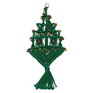 Vintage Macramé Christmas Tree Wall Hanging Decoration Bells Colorful Wood Beads